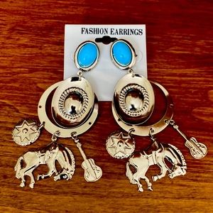 Stunning turquoise horse guitar earrings